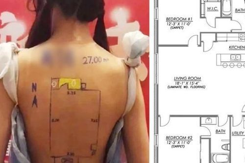 Vẽ sơ đồ nhà đất lên lưng người mẫu nữ để quảng cáo, công ty bất động sản bị chỉ trích