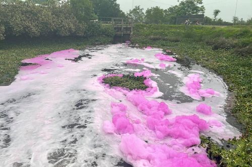 Hà Tĩnh: Kinh hãi nước thải nổi bọt hồng 'ùn ùn' đổ ra sông