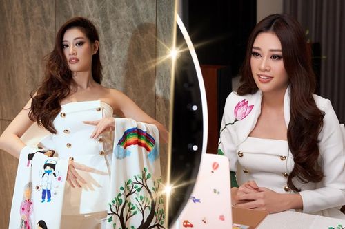 Khánh Vân ghi điểm khi diện vest hoa sen, vẽ dự án cộng đồng quay phỏng vấn Online với BTC Miss Universe