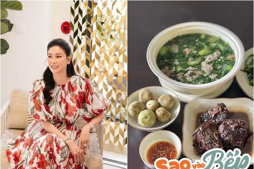 Sao vào bếp: Hoa hậu nhà giàu khoe mâm cơm đạm bạc khiến Mai Phương Thúy' muốn ăn 5 bát'