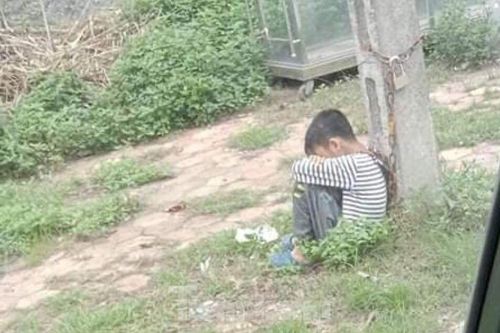 Cha ruột xích cổ con trai 10 tuổi vào cột điện ven đường do lười học