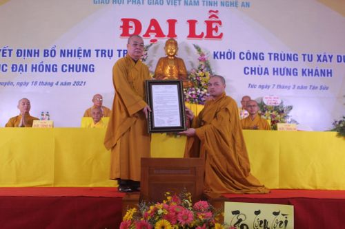 Nghệ An: Bổ nhiệm Đại đức Thích Đồng Phát làm trụ trì chùa Hưng Khánh