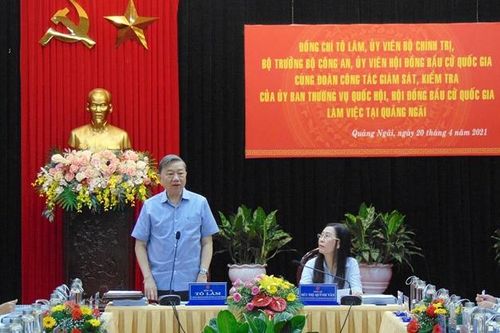 Đại tướng Tô Lâm kiểm tra, giám sát công tác chuẩn bị bầu cử tại Quảng Ngãi