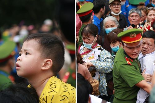 Trẻ em mệt nhoài, người lớn nghẹt thở chen chân tại lễ hội Đền Hùng