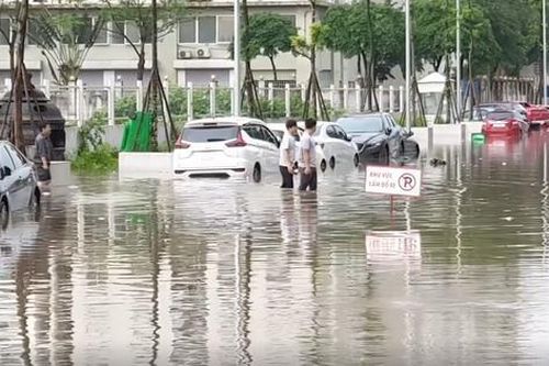Chung cư ở Hà Nội ngập sâu, hàng loạt xế hộp bị 'nhấn chìm' sau trận mưa lớn đầu tuần