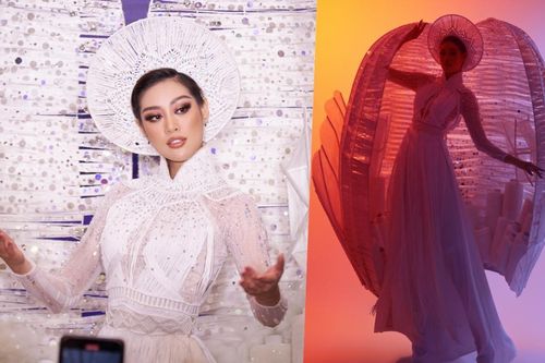 Mặc ồn ào đạo nhái, Khánh Vân khoe áo dài 'Kén Em' quyền lực sẵn sàng chiếm spotlight Miss Universe