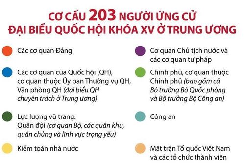 Cơ cấu 203 người ứng cử đại biểu Quốc hội khóa XV ở Trung ương