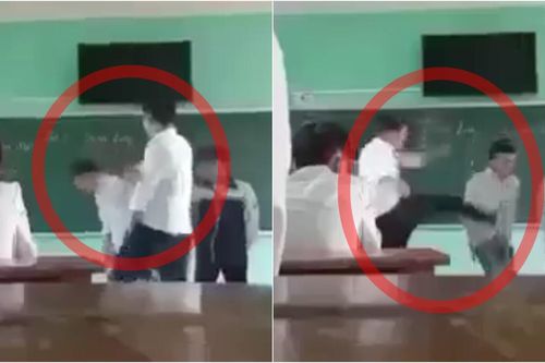 Phẫn nộ thầy giáo buông lời thô tục, liên tiếp tát mạnh vào đầu rồi đá thẳng vào học sinh giữa bục giảng