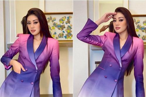 Khánh Vân nổi bật với bộ vest ombre, chính thức bước vào ngôi nhà chung để giành vương miện Miss Universe