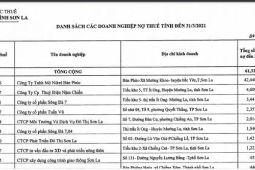 Sơn La công khai 24 doanh nghiệp nợ thuế, Mỏ Nikel Bản Phúc nợ tới 42 tỷ