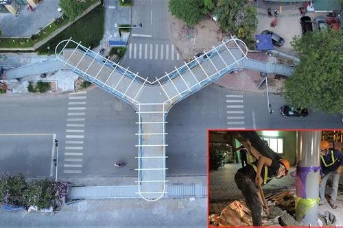 Ngắm cầu bộ hành chữ Y đẹp nhất Thủ đô đang được hoàn thiện
