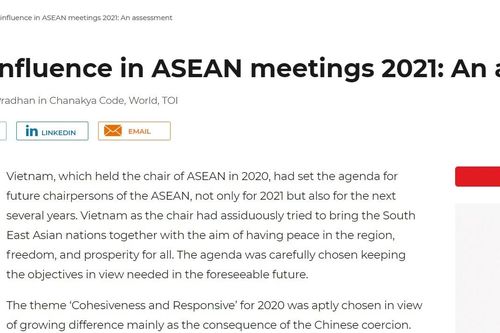 Báo Ấn Độ: Việt Nam đã đề ra chương trình nghị sự cho ASEAN trong tương lai
