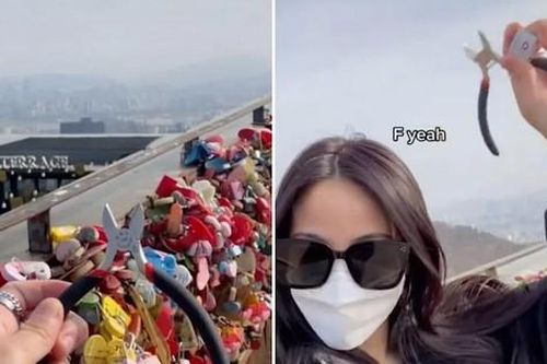 Cô gái bay từ Mỹ về Hàn Quốc để cắt bỏ ổ khóa tình yêu ở tháp Namsan