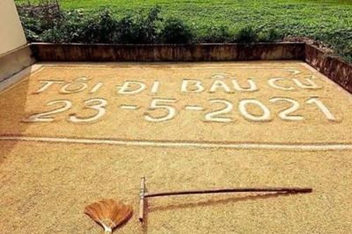 Ngỡ ngàng khẩu hiệu tuyên truyền bầu cử trên sân phơi lúa