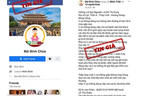 Giả mạo tài khoản Facebook chùa Bái Đính kêu gọi từ thiện