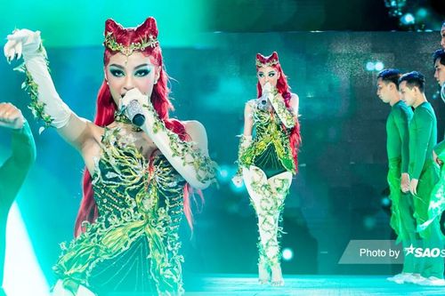 The Heroes: Á hậu Kiều Loan hóa nữ thần rừng xanh với mái tóc đỏ độc đáo sáng bừng sân khấu