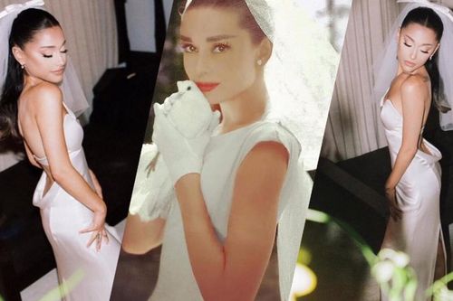 Ariana Grande diện váy cưới Vera Wang với cảm hứng giống minh tinh Audrey Hepburn