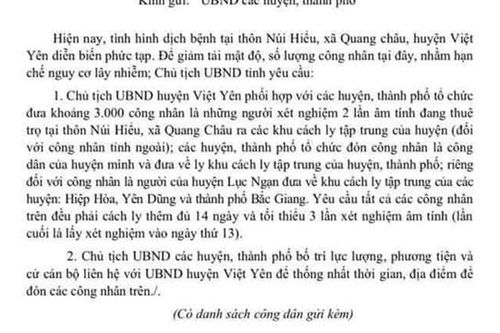 Bắc Giang: Đưa gần 3.000 công nhân tại thôn Núi Hiểu ra khu cách ly