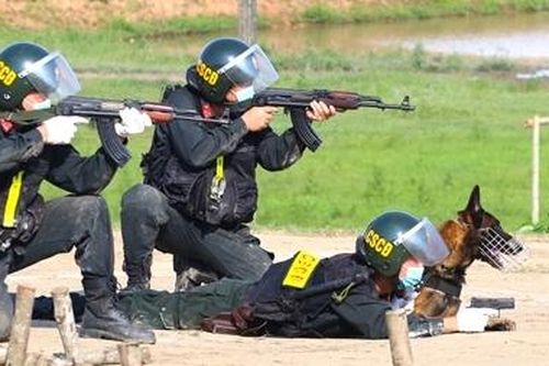 CSCĐ sử dụng chó nghiệp vụ trình diễn kỹ chiến thuật trấn áp tội phạm