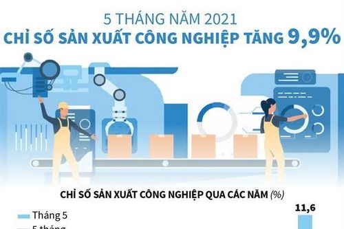 Chỉ số sản xuất công nghiệp 5 tháng năm 2021 tăng 9,9%