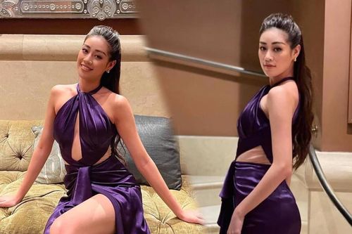 Hoa hậu Khánh Vân diện váy tím cắt xẻ táo bạo, tiết lộ gam màu yêu thích