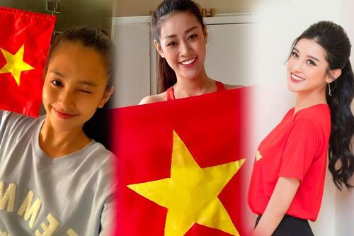 Khánh Vân - Tiểu Vy - Thúy Vân - Huyền My đồng loạt mặc áo cờ đỏ sao vàng cổ vũ đội tuyển Việt Nam