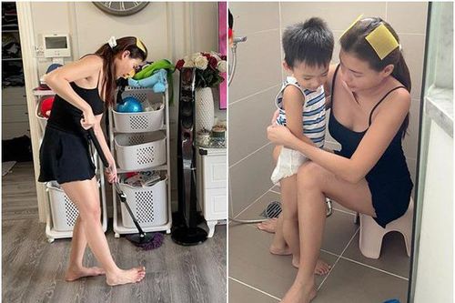 Lương Thế Thành chụp lén cảnh vợ đang chăm con, lộ vóc dáng miễn chê