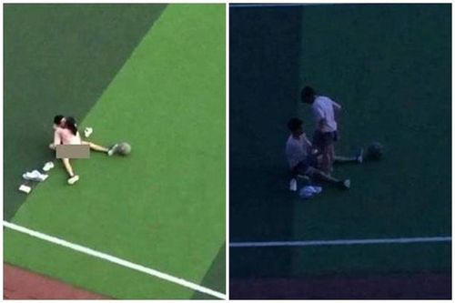 'Diễn cảnh nóng' trên sân thể dục, cặp đôi học sinh gây 'nhức mắt'