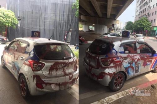 Xe taxi bị tạt kín sơn ở Linh Đàm, tài xế phẫn nộ