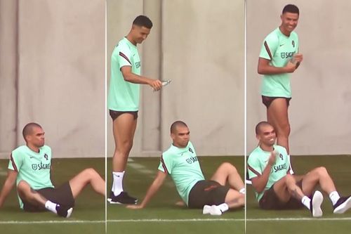 Ronaldo đổ nước lên đầu Pepe