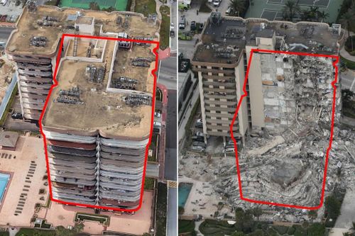Trước và sau khi tòa nhà 12 tầng đổ sập ở Florida