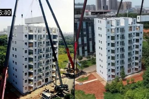 Xây cả tòa nhà 10 tầng chỉ trong hơn một ngày