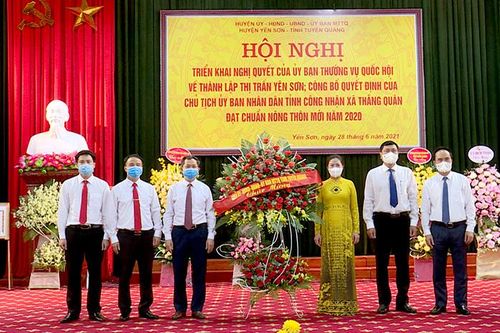 Công bố thành lập thị trấn Yên Sơn và công nhận xã Thắng Quân đạt chuẩn nông thôn mới