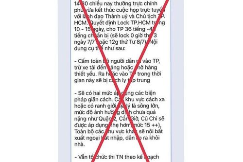 Thông tin phong tỏa TP Hồ Chí Minh trong 10-15 ngày là tin giả