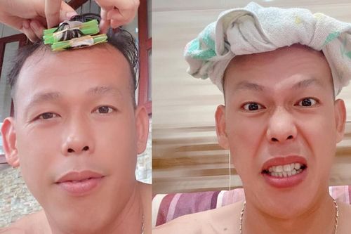 'Ông chú' Tấn Trường được vợ trổ tài cắt uốn tóc tại nhà mùa dịch không thua kém gì ngoài tiệm