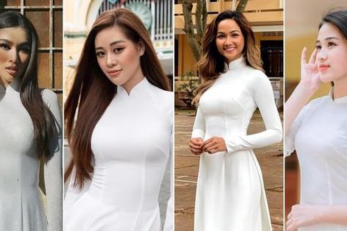 Dàn Hoa-Á hậu khoe sắc tinh khôi với áo dài trắng, gửi lời chúc may mắn tới các sĩ tử