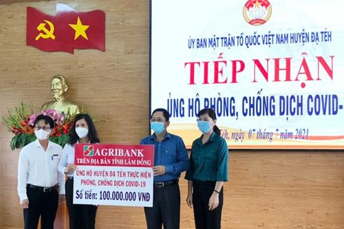 Các chi nhánh Agribank trên địa bàn tỉnh Lâm Đồng hỗ trợ huyện Đạ Tẻh phòng chống Covid-19