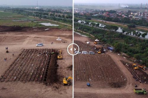 Bức ảnh nghĩa trang lột tả tình hình dịch bệnh ở Indonesia