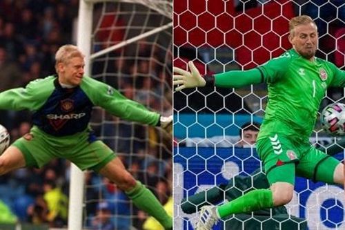 Bất ngờ với tư thế cứu thua của thủ môn Kasper Schmeichel, giống y như Schmeichel 'cha'