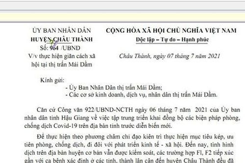 Chủ tịch huyện ở Hậu Giang lý giải Công văn gây hoang mang dư luận
