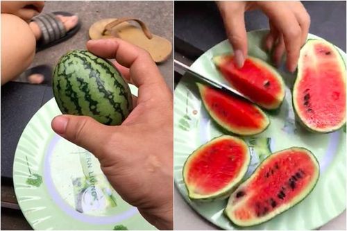 Khoe trái dưa hấu 'hiếm có khó tìm', anh chàng bổ ra ai cũng thèm