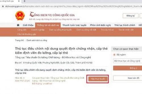 Tích hợp và cung cấp hai thủ tục hành chính về đo lường trên cổng dịch vụ công quốc gia