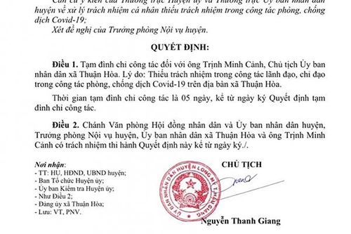Chủ tịch UBND xã bị tạm đình chỉ do thiếu trách nhiệm trong chống dịch