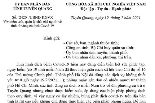 Kiểm soát, quản lý chặt chẽ người về tỉnh từ vùng có dịch Covid-19