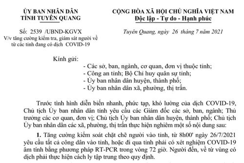 Tăng cường kiểm tra, giám sát người về từ các tỉnh đang có dịch Covid-19