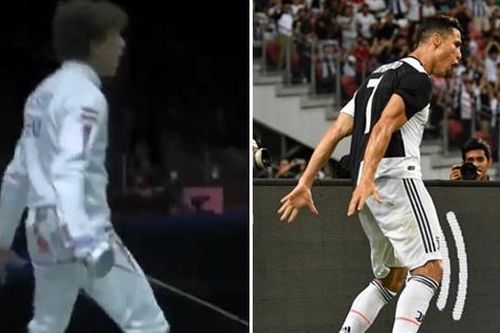 Kiểu ăn mừng chiến thắng đặc trưng của Cristiano Ronaldo bị 'copy' bởi VĐV ở Olympic Tokyo