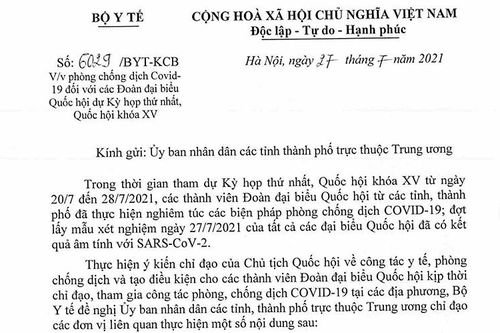 Bộ Y tế yêu cầu không cách ly y tế đại biểu Quốc hội khi về địa phương