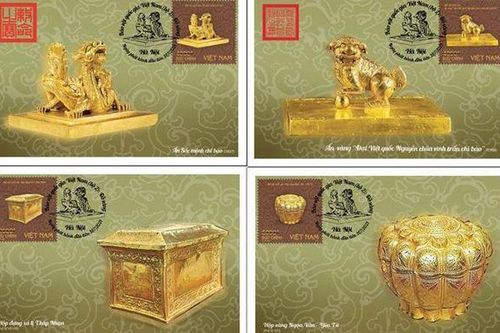 4 bảo vật quốc gia bằng vàng được quảng bá trên con tem Việt Nam