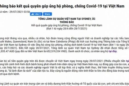 Người Việt ở Australia quyên góp ủng hộ phòng, chống dịch Covid-19 tại Việt Nam