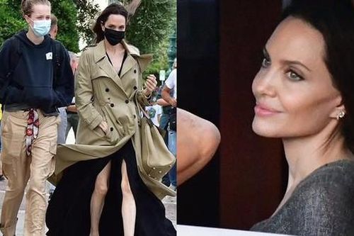 Angelina Jolie bị gió thổi tốc váy, lộ đôi chân gầy guộc đáng lo ngại